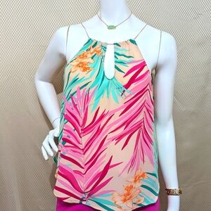Pink Sleeveless Tank Top with Cut Out Neckline